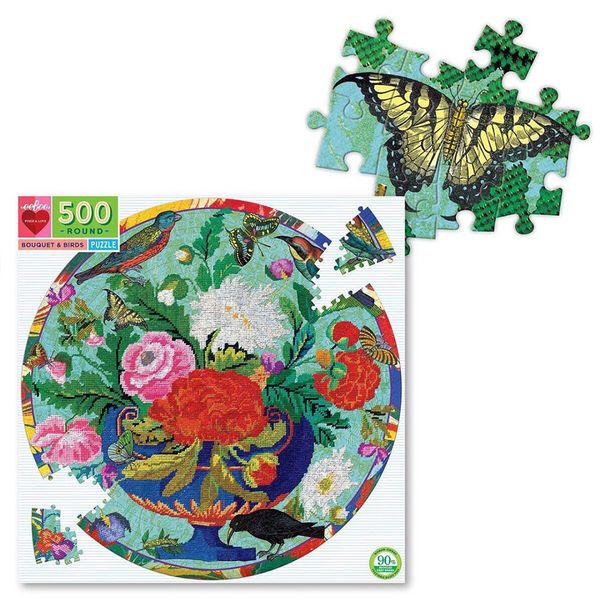 eeBoo Round Family Puzzle - Bouquet &amp; Birds (500 Piece)