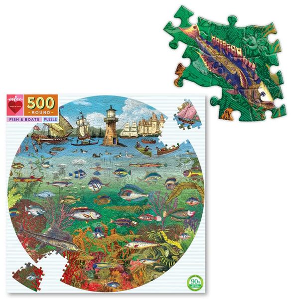 eeBoo Round Family Puzzle - Fish &amp; Boats (500 Piece)