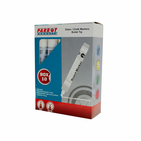 Parrot Products Glass / Chalkboard Markers (White Box 10)