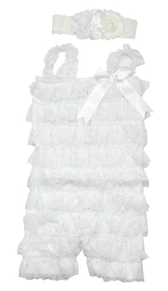 Frilly Baby Romper and Headband Set - White