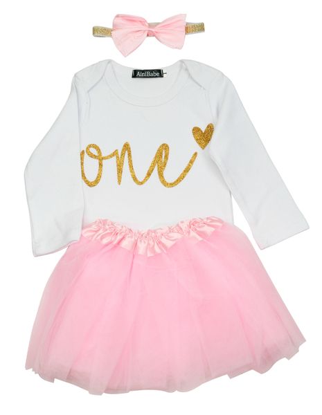 1st Birthday set - Longsleeve Pink and Gold