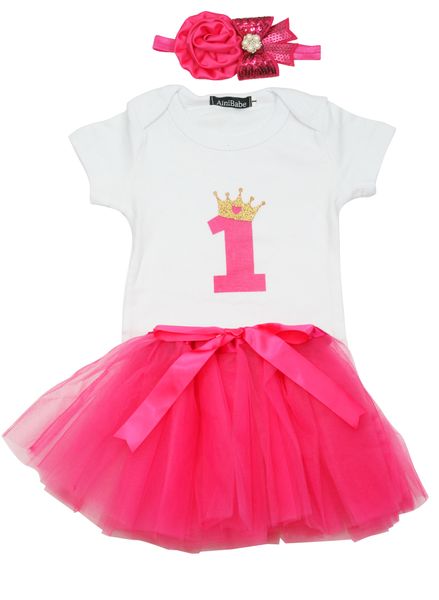 1st Birthday set - Hot Pink with Bowtie Rose Headband