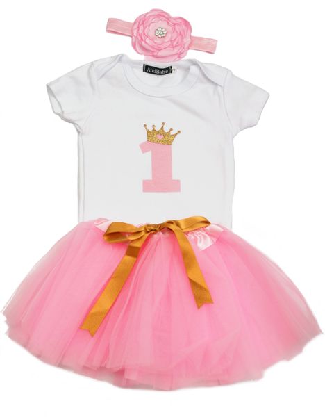 1st Birthday set - Baby Pink with Gold Bow