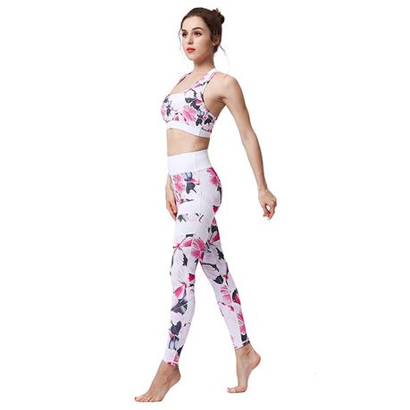 Ladies White Floral Yoga Set Activewear, 211