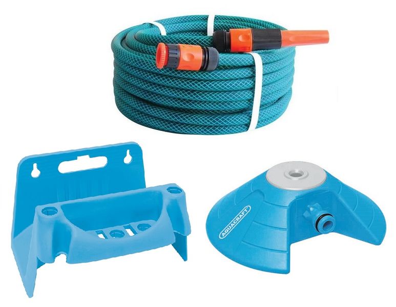 Hose Pipe Set (20m) with Fittings, Pyramid Sprinkler &amp; Steel Hose Bracket