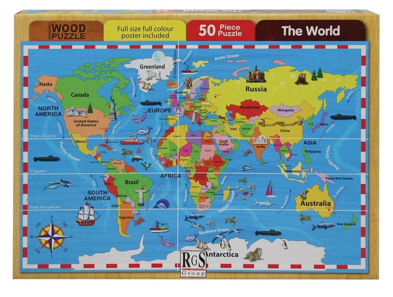 RGS Group World Map Wooden Puzzle - 50 Piece (A4)