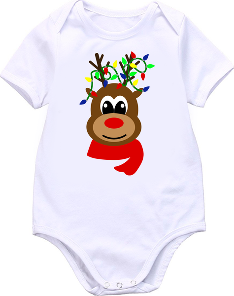 Pic-a-Tee Short Sleeve Body Vest Christmas Reindeer in Head lights Print