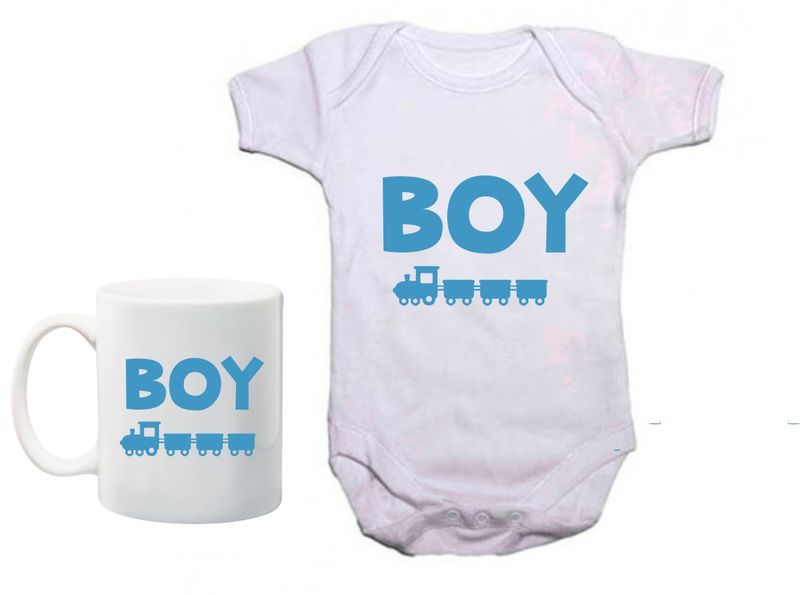 Gender Reveal Boy Baby Grow &amp; Mug Combo