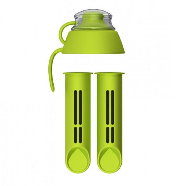 PearlCo Filter Cartridge for PearlCo Water Bottle x 2 + Free Lid Green