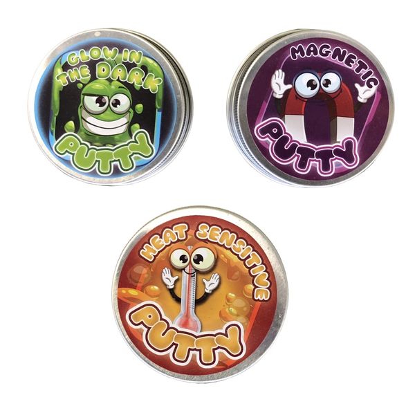 Bouncing Putty In Tin Assorted x 3 (Glow, Heat Changing, Magnetic)