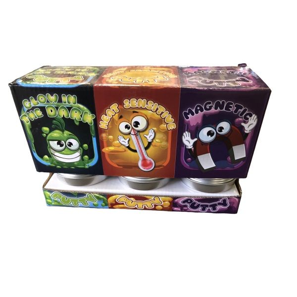 Bouncing Putty In Tin Assorted x 12 (Glow, Heat Changing, Magnetic)