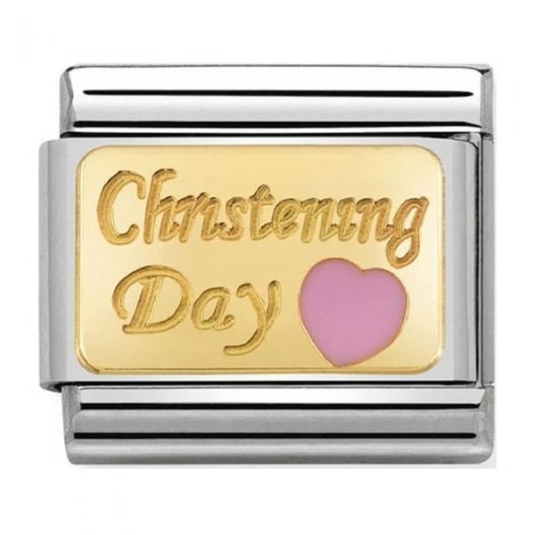 Nomination Gold and Enamel Christening Day Pink Heart Picture Charm