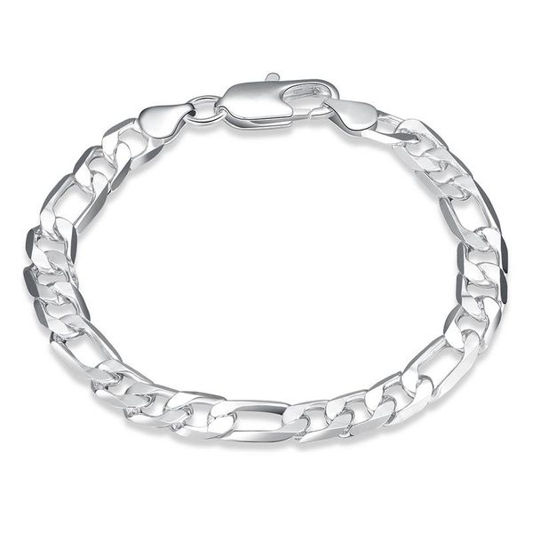 Silver Designer Figaro Mens Bracelet 8 mm