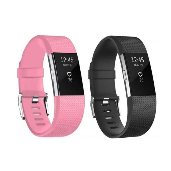 Linxure Pack Of 2 Fitbit Charge 2 Silicone Straps Pink &amp; Black Small