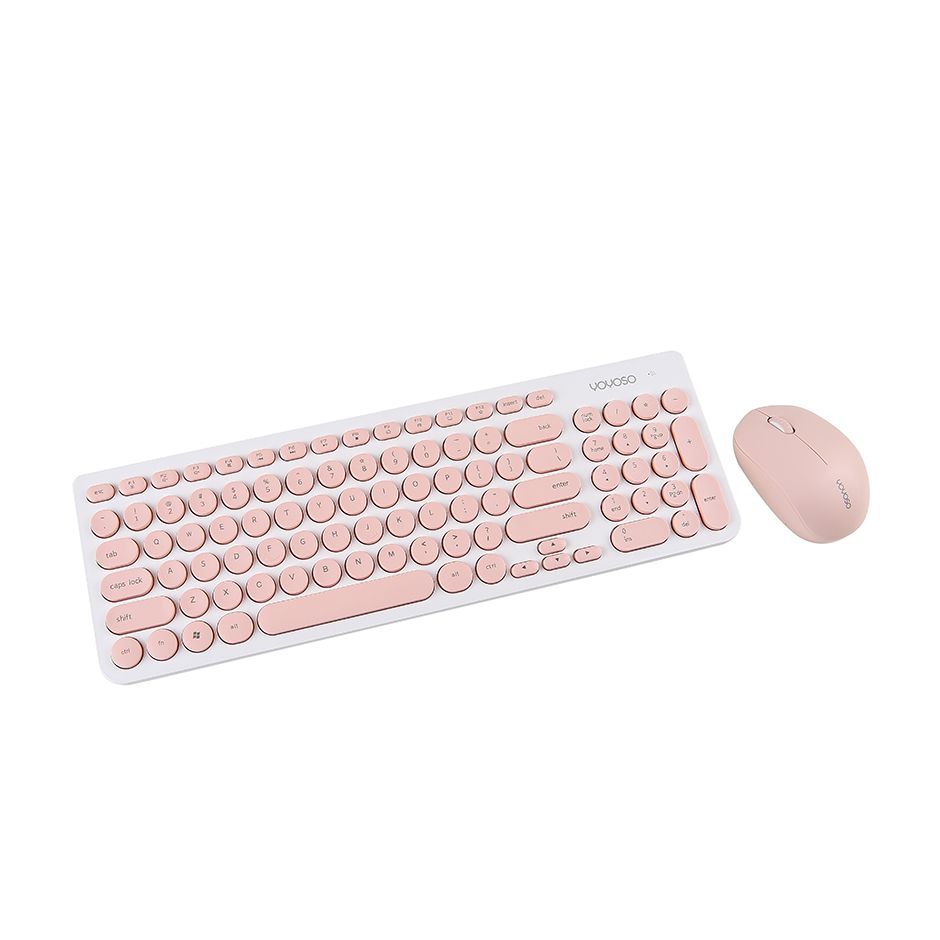 light pink wireless keyboard and mouse