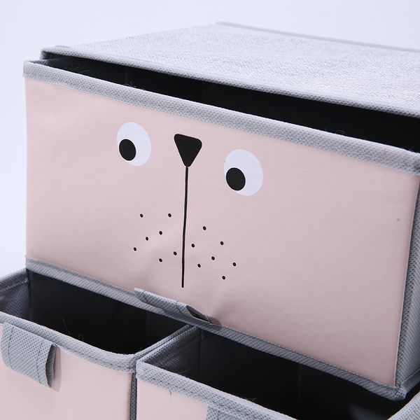 Cartoon Storage Box with Three Drawers - Pink &amp; Grey