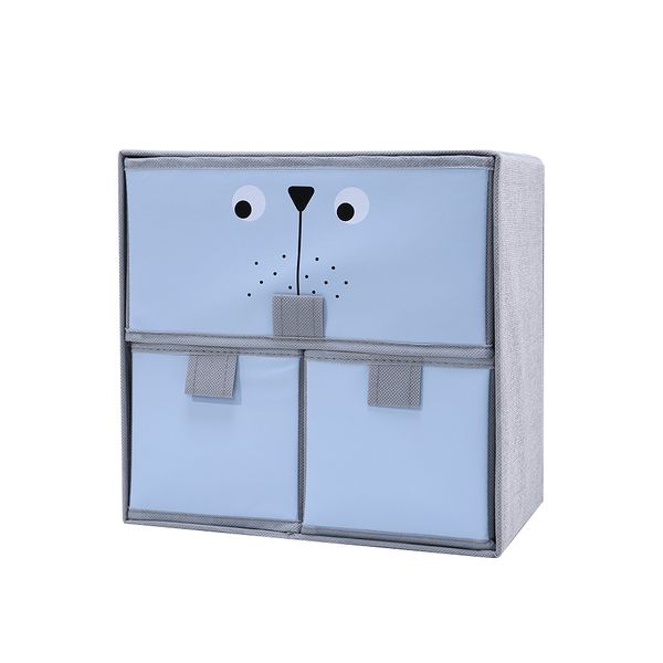 Cartoon Storage Box with Three Drawers - Blue &amp; Grey