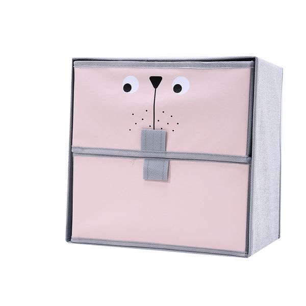 Cartoon Storage Box with Two Drawers - Pink &amp; Grey