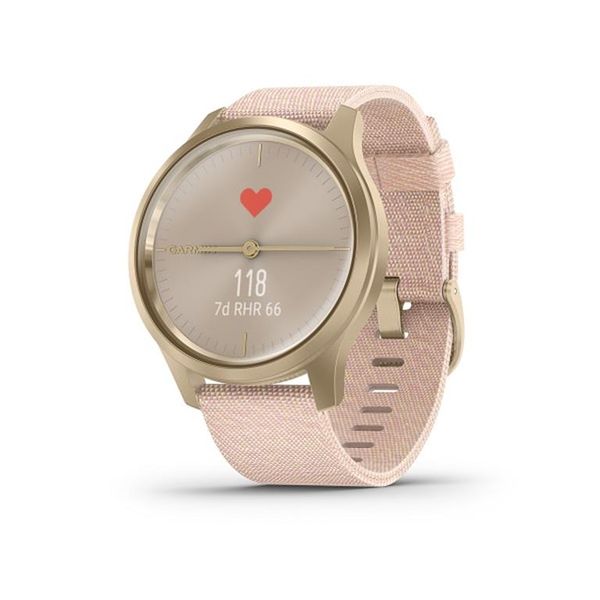 Garmin Vivomove Style Smartwatch (42mm) - Light Gold Aluminium Case with Blush Pink Woven Nylon Band