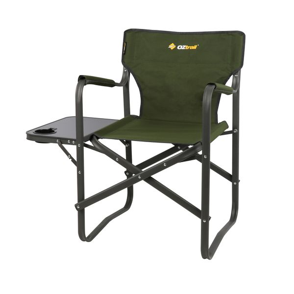 OZtrail Classic Director Camping Chair with Side Table Green 120kg