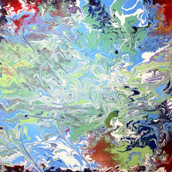 Painting Acrylic Pour Art - Cool Colours on Canvas
