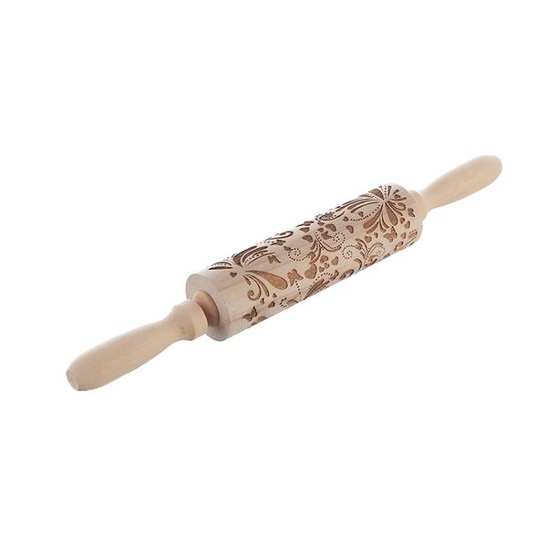 Christmas Flower Engraved Wooden Dough Rolling Pin