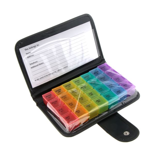7 Day Travel 28 Compartments Leather Pill Wallet Organizer Pill Case