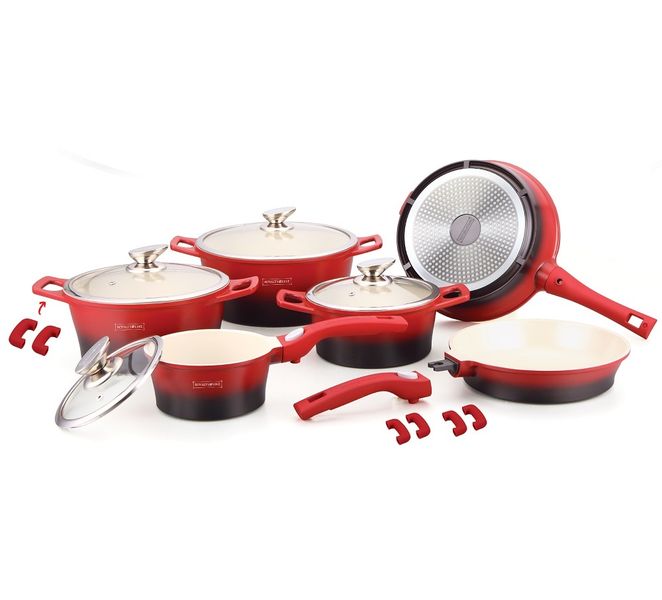 Royalty Line 16 Piece Ceramic Coating Cookware Set - Red and Black