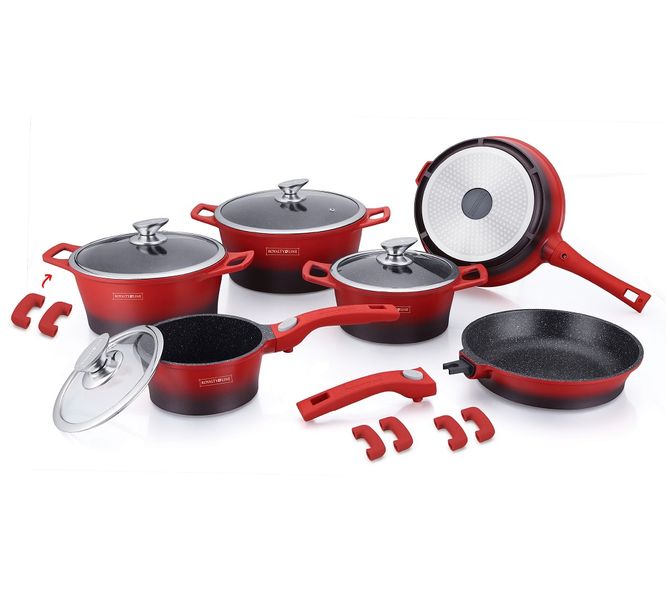Royalty Line 16 Piece Marble Coating Cookware Set - Red and Black