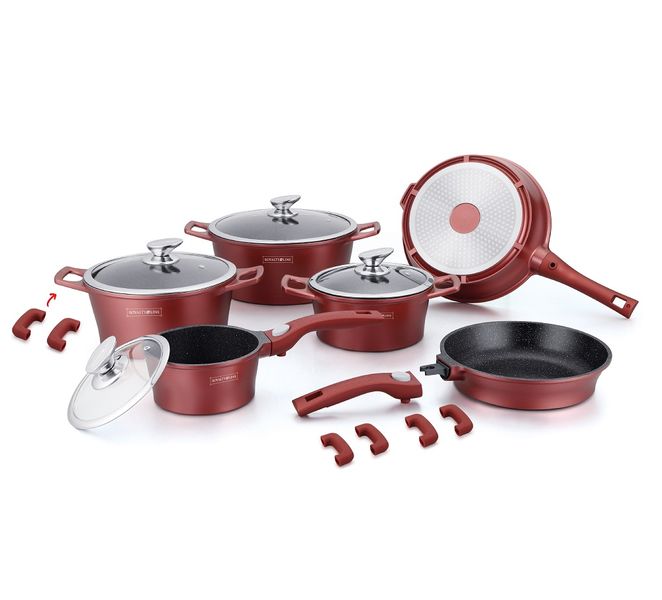 Royalty Line 16 Piece Marble Coating Cookware Set - Burgundy