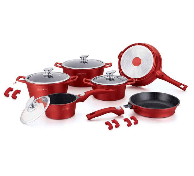 Royalty Line 16 Piece Marble Coating Cookware Set - Red