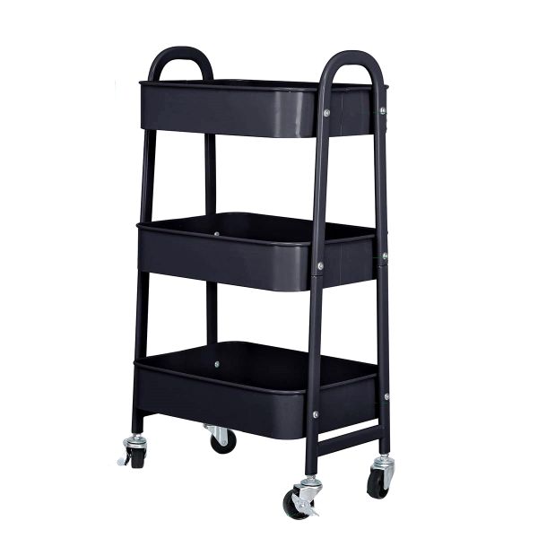 3-Tier Metal Mesh Utility Rolling Cart Storage Organizer with Wheels-Black
