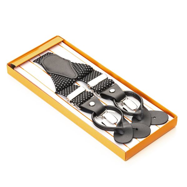 Black &amp; White Spotted Button Suspenders