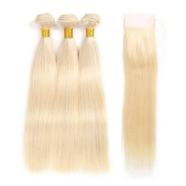 Platinum Blonde 20inches Straight Brazilian Virgin Hair 3 Bundles + Closure