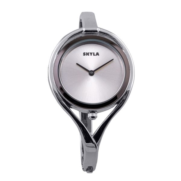 Skyla Jewels Ladies Tear Drop Silver Bangle Watch - Silver Face Silver Trim