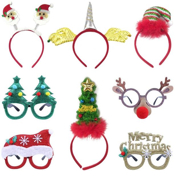 8 Pack Christmas Party Hats and Party Glasses for Adults/Kids