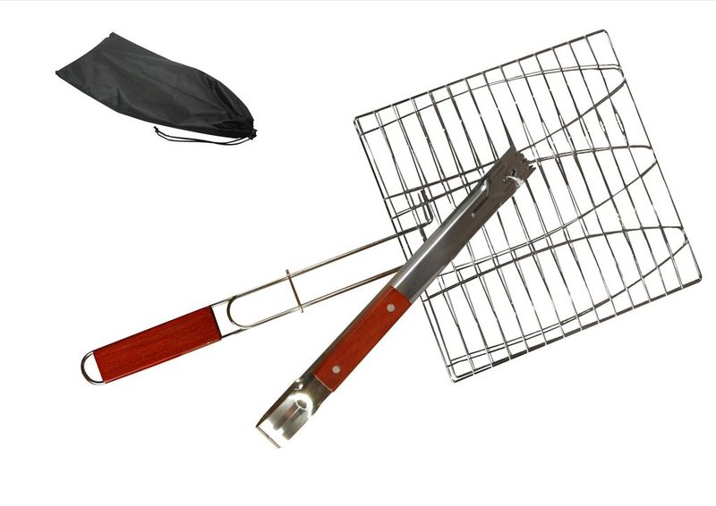 Braai Grill and Stainless Steel Tongs Set In Black Bag