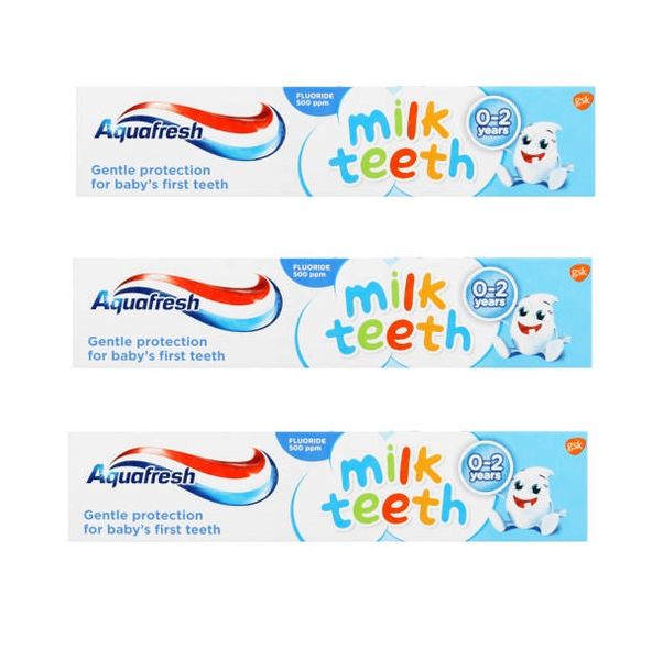 Aquafresh - Milk Teeth Fluoride Toothpaste for 0 - 2 Year olds (3 x 50ml)