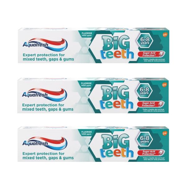 Aquafresh - Big Teeth Toothpaste for 6 - 8 Year olds (3 x 50ml)