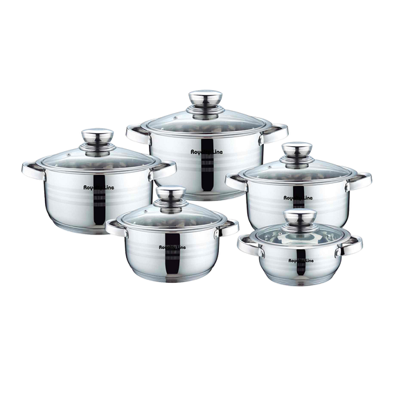 Royalty Line 10 Piece Stainless Steel Cookware Set with Glass Lids