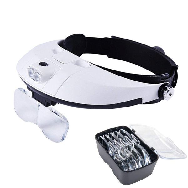 2 LED Headband Illuminated Magnifier with 5 Replaceable Lens