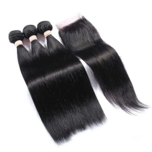 Blkt 8 inches x3 Bundles Human Hair Weaves and Closure