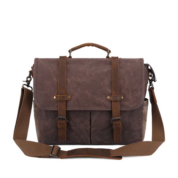 The Cape, Leather - Waxed Canvas Messenger Laptop Bag
