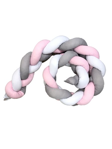 Braided Cot Bumper - 3m Multi Pink (Pink, Grey &amp; White)