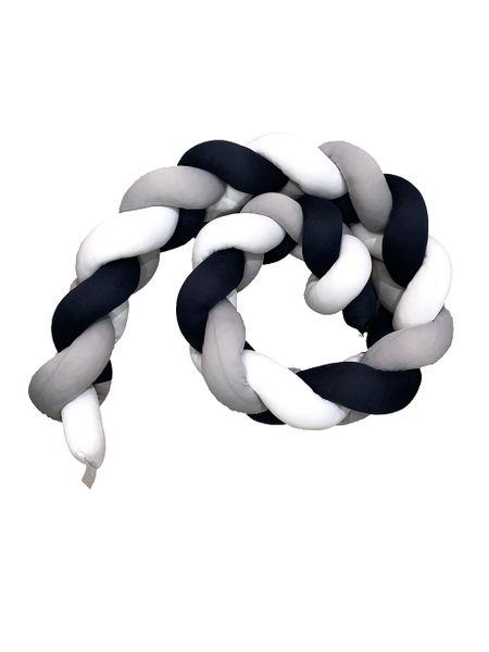 Braided Cot Bumper - 4m Multi Navy (Navy, White &amp; Grey)