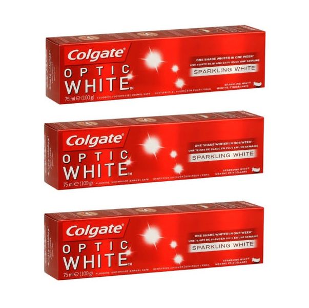 Colgate - Optic White Fluoride Toothpaste - Sparkling Mint (3 x 75ml)