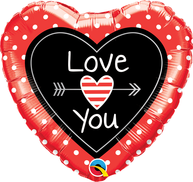 18 Inch Foil Heart Love You Dots &amp; Arrows Balloon 1pack
