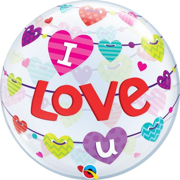 22 Inch Single Bubble Balloon - I Love You Banner Hearts 1 Pack