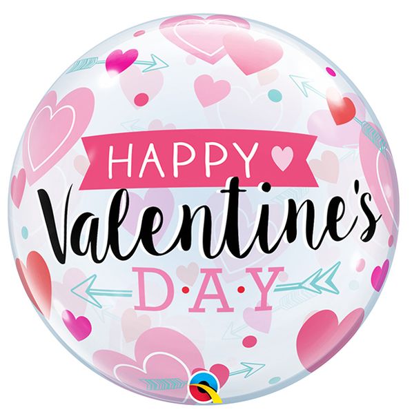 22 Inch Single Bubble Balloon - Valentines Day Arrows &amp; Hearts 1 Pack