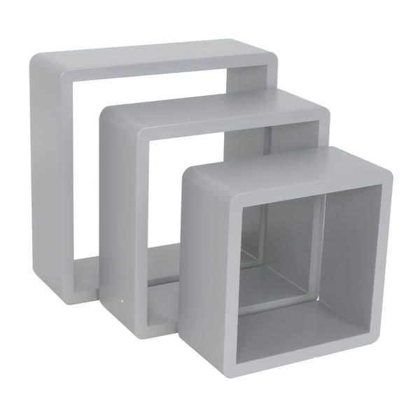 Grey Cubed Shelves - Set Of 3 - 20 x 10 / 24 x 10 / 28 x 10cm